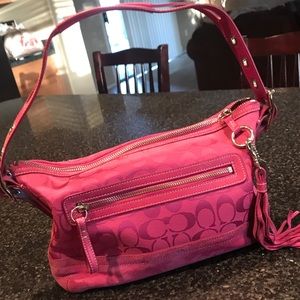 Coach Hot pink signature canvas east/west duffle